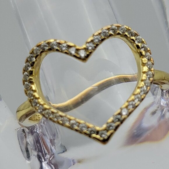 Heart Ring Size 8 Clear Cubic Zirconia Gold Plate r Sterling Silver IBB CN 925 - Picture 1 of 12